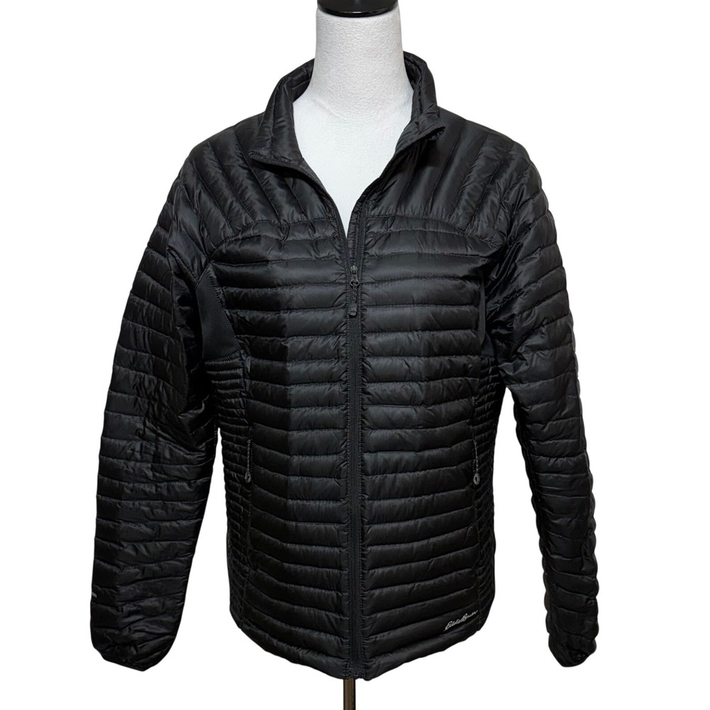 Eddie Bauer Puffer Jacket Women Large Black First Ascent Full Zip Storm Down 800